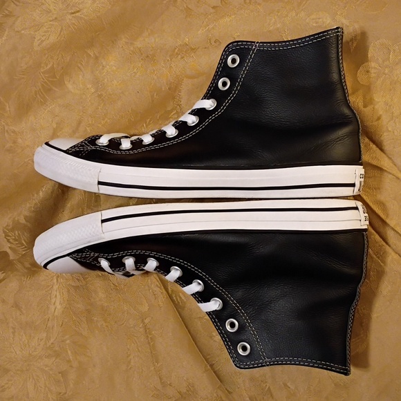 CONVERSE All Star Black Leather High-Top Sneakers Men's 9.5 Women's 11.5 - Picture 10 of 12